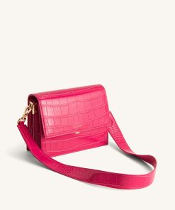 Mini Flap Crossbody - Magenta Croc