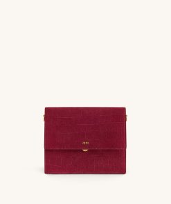 Alternative view of Mini Flap Faux Suede Croc Embossed Crossbody - Burgundy