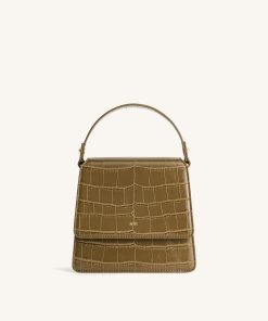 FAE Top Handle Crossbody - Dark Olive Croc