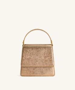 FAE Metallic Top Handle Crossbody - Ancient Gold Lizard