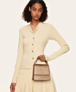 Alternative view of FAE Metallic Top Handle Crossbody - Ancient Gold Lizard