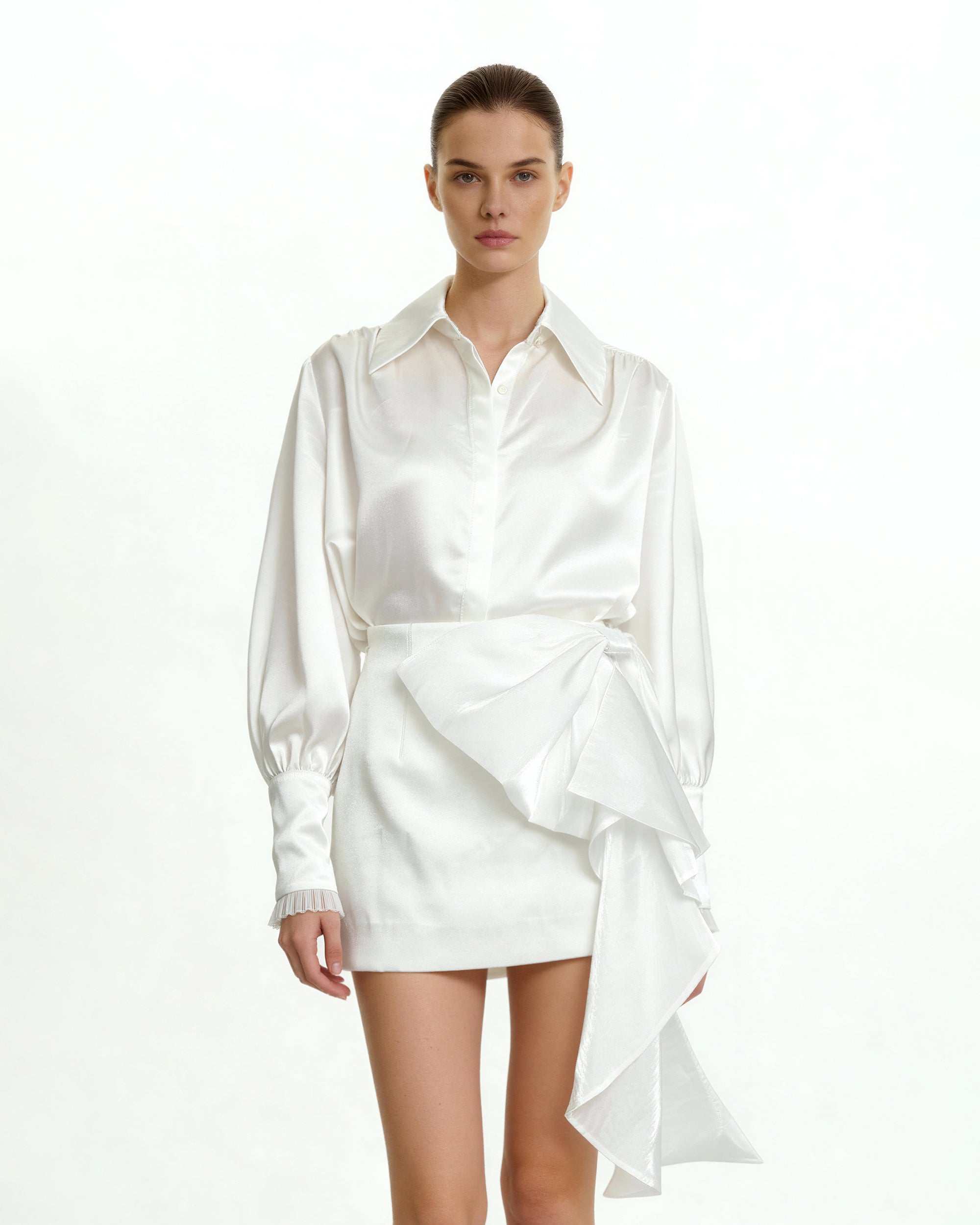 Cascading Bow Mini Skirt - White - Image 2