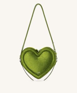 Arlene Velvet Heart Shaped Bag - Green