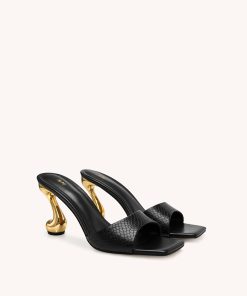 Alternative view of Hannah Faux Snakeskin Heel Mules - Black