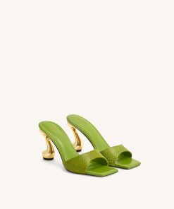 Alternative view of Hannah Snakeskin Heel Mules - Green