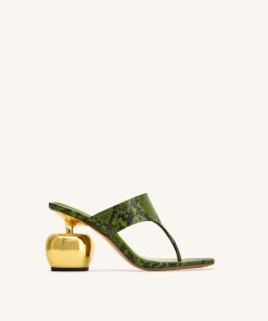 Naomi Snakeskin Heeled Flip Flops - Green