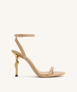 Alivia Gold Metal Heel Sandals - Khaki