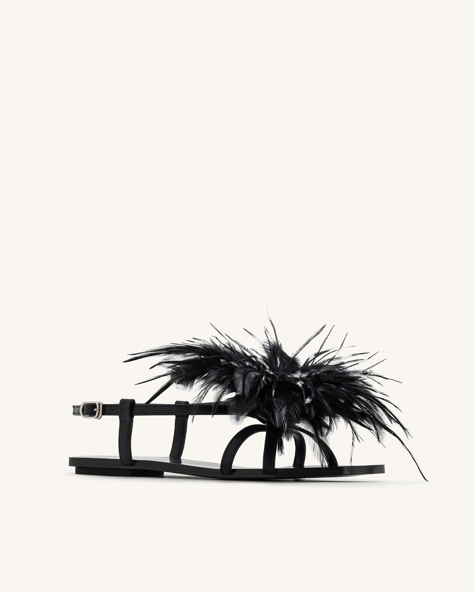 Fluffy Flats Sandals - Black - Image 6