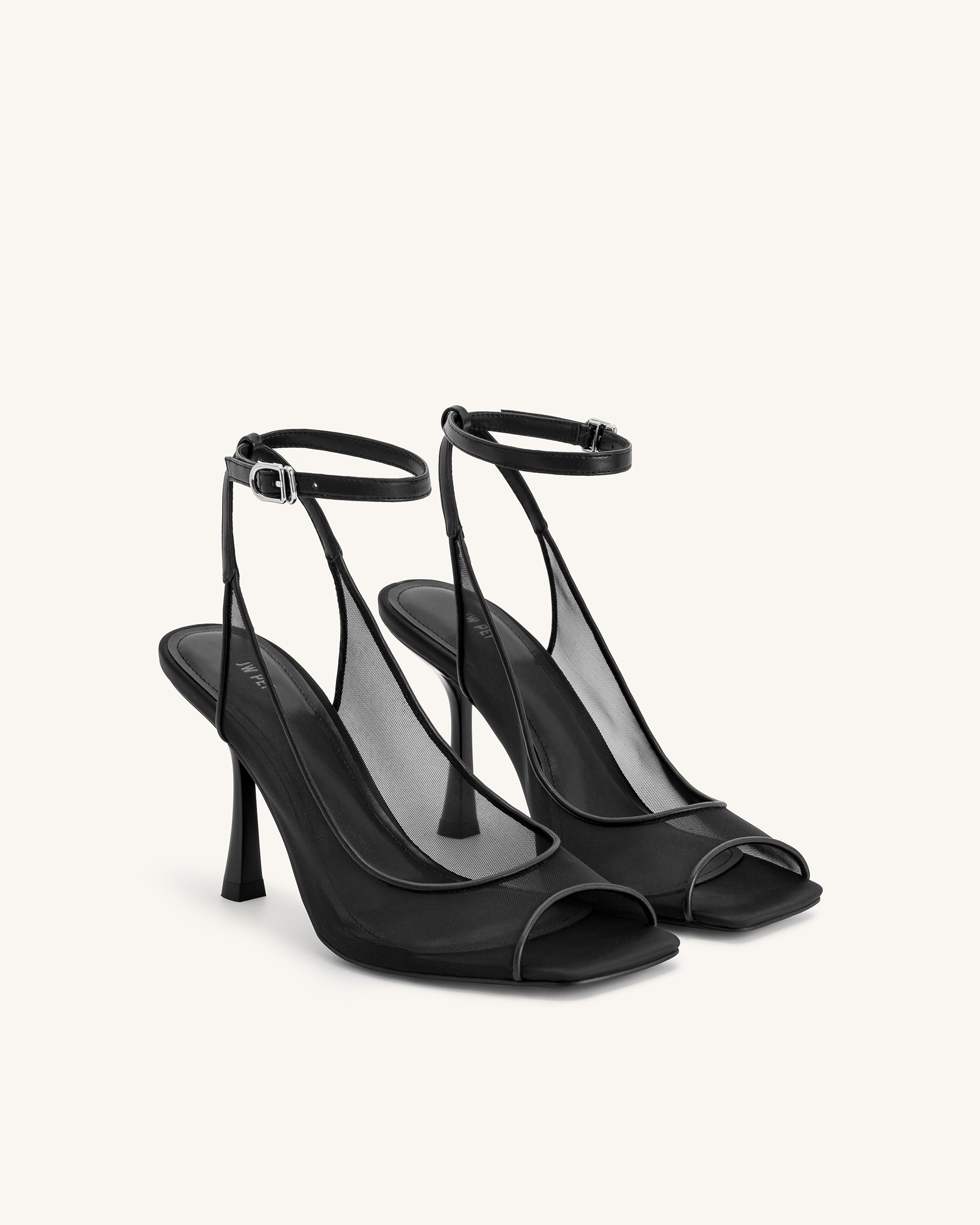 Serenity Open Toe Mesh Slingback Sandals - Black - Image 3