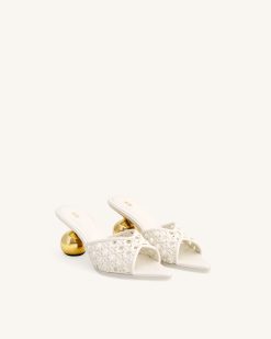 Alternative view of Ellie Woven Sphere Heel Mules - White