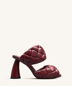 Lillian Weave Leather Heel Mules – Burgundy