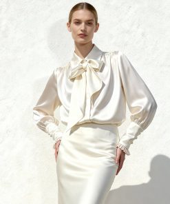 Alternative view of Ribbon Tie Balloon Sleeve Blouse - White