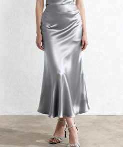 Liquid Satin Mermaid Maxi Skirt - Silver