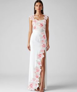 Flower Embroidered Dress - White/Pink