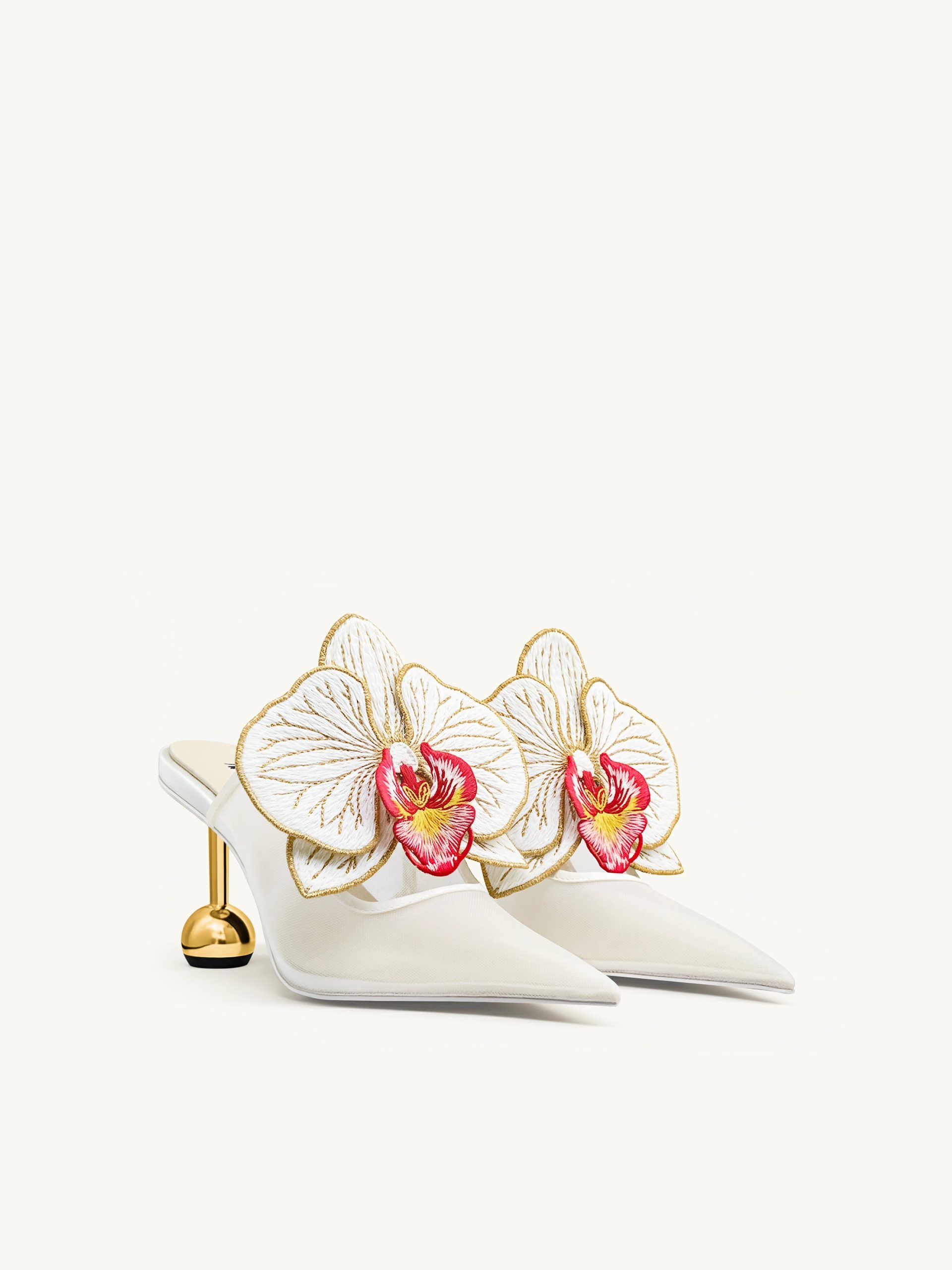 Sofia Orchid Sphere Heel Mules - White - Image 2