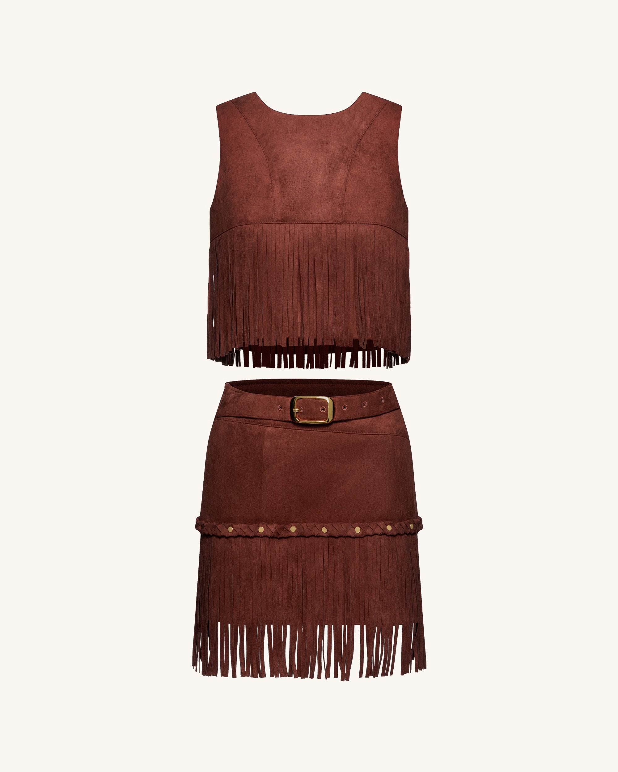 Faux Suede Fringe Halter - Burgundy - Image 7