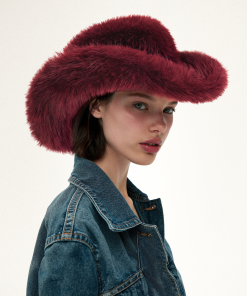 Elora Faux Fur Cowboy Hat - Burgundy