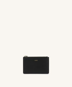 Quinn Zipped Card Holder- Black Grained Vegan Leather