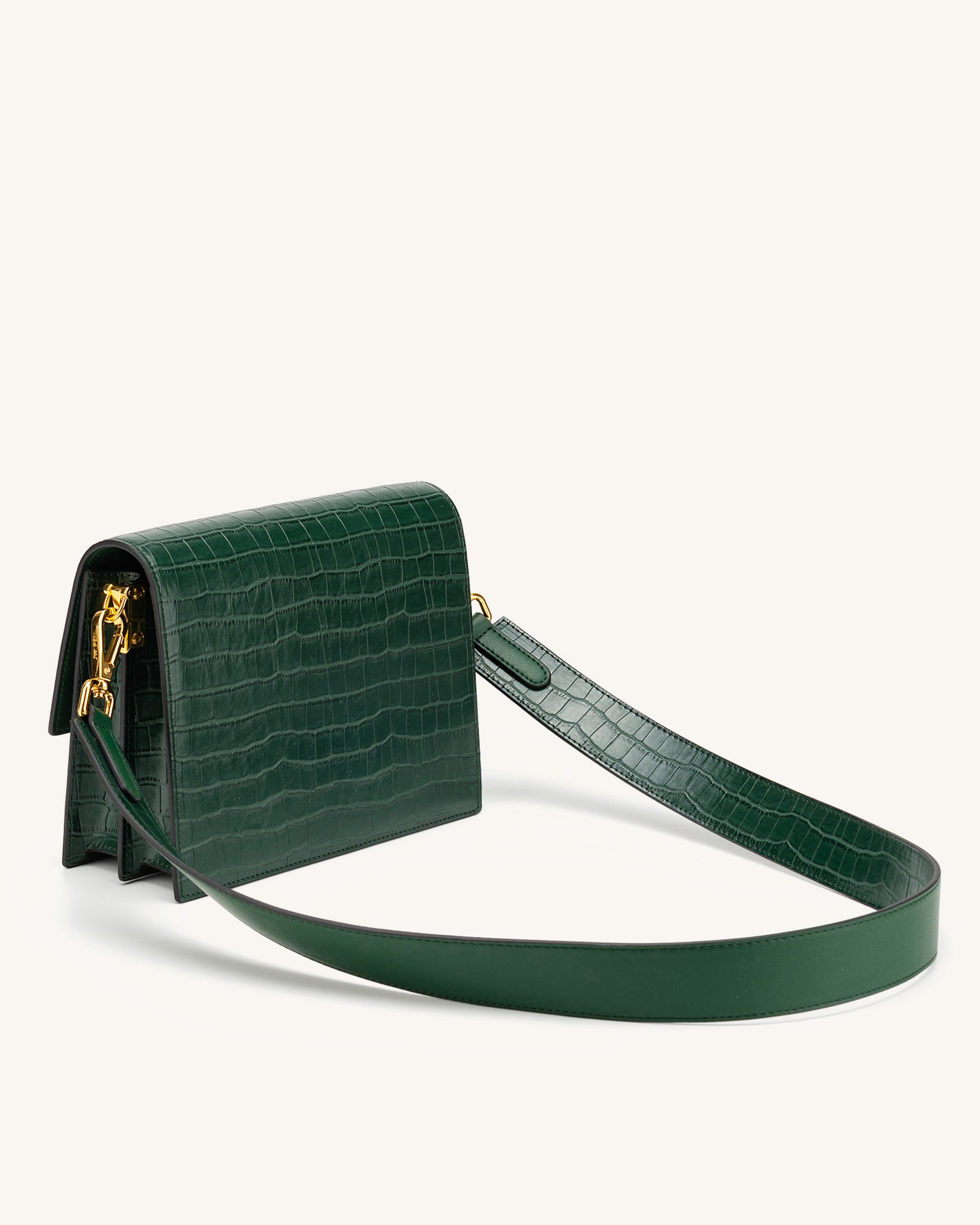 Mini Flap Crossbody - Dark Green Croc - Image 4