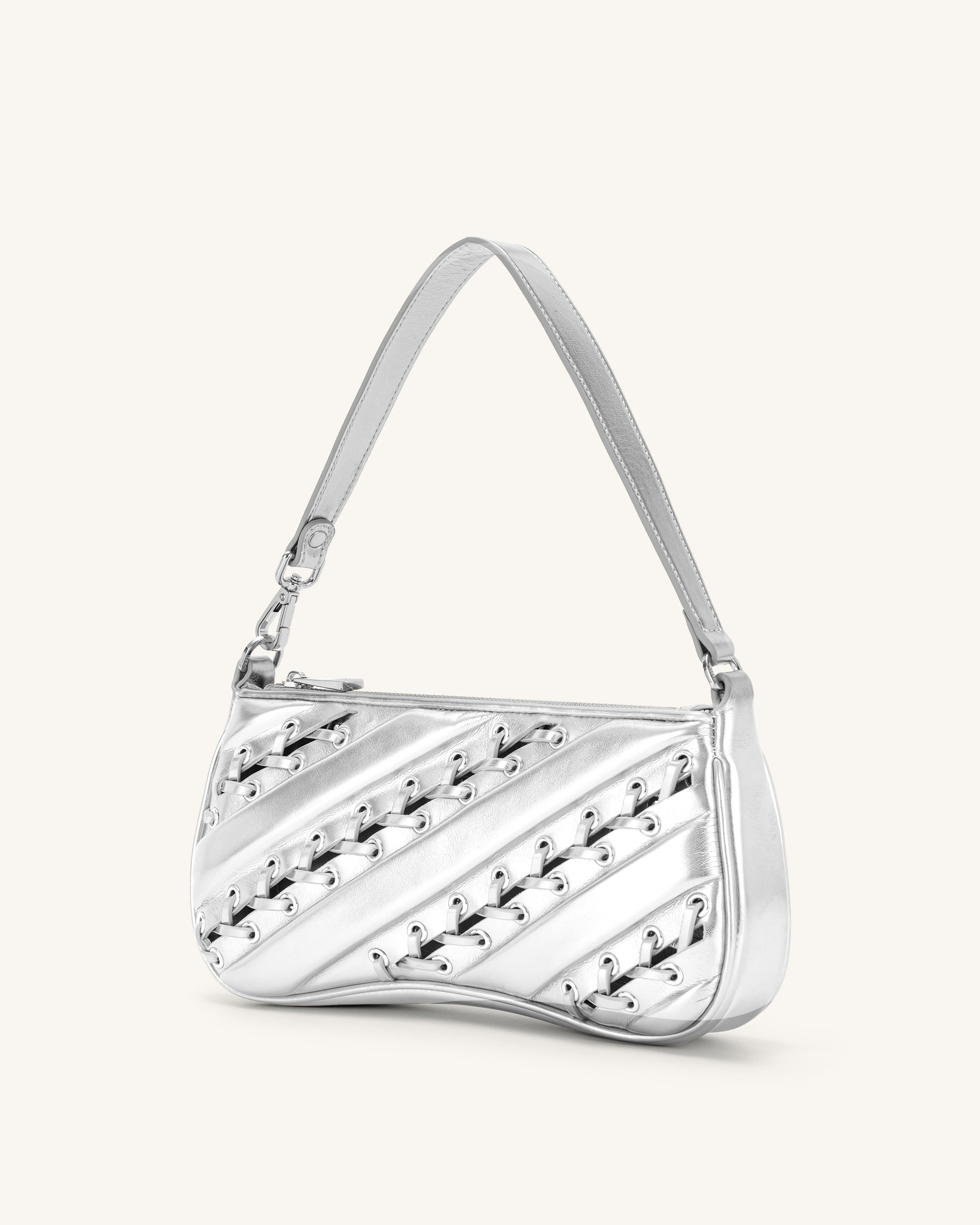 Eva Metallic Straps Shoulder Bag - Silver - Image 2