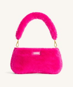 Eva Faux Fur Fabric Shoulder Bag - Hot Pink