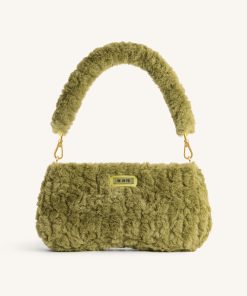 Eva Faux Fur Fabric Shoulder Bag - Pea Green