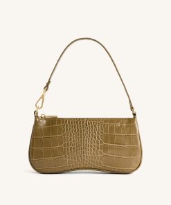 Eva Shoulder Handbag - Dark Olive Croc