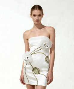 Orchid Appliqué Strapless Dress - White