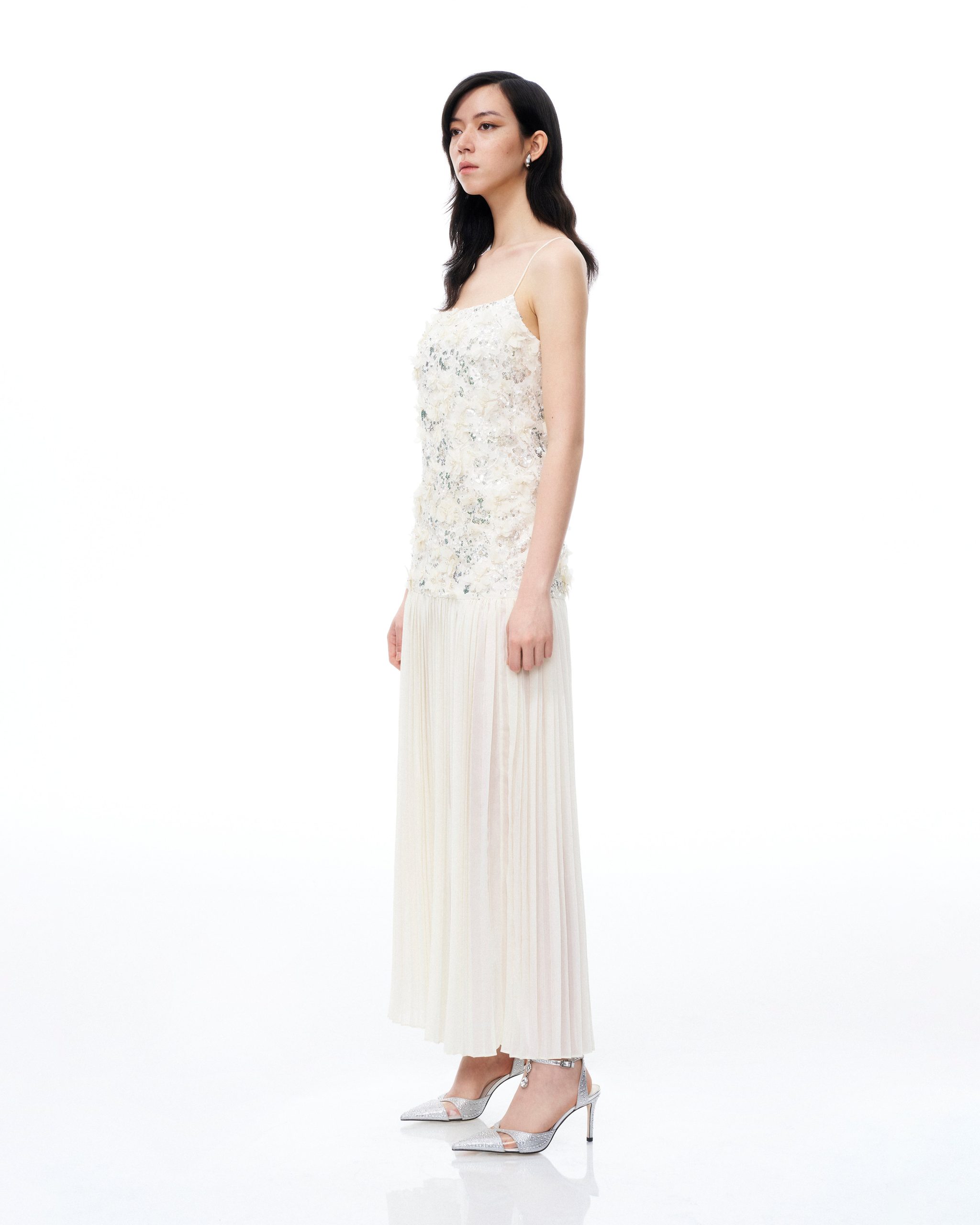 Galadriel 3D Floral Sequin Maxi Dress - White - Image 2