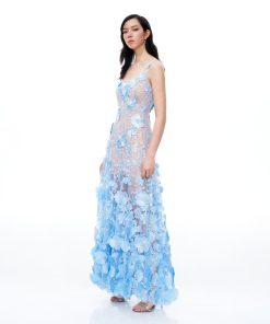 Alternative view of Clementine 3D Floral Embroidered Dress - Blue