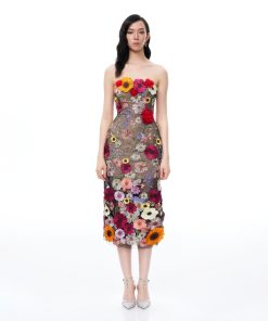 Isolde 3D Floral Embroidered Maxi Dress - Black Multi