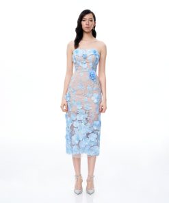 Evander 3D Floral Embroidered Maxi Dress - Blue