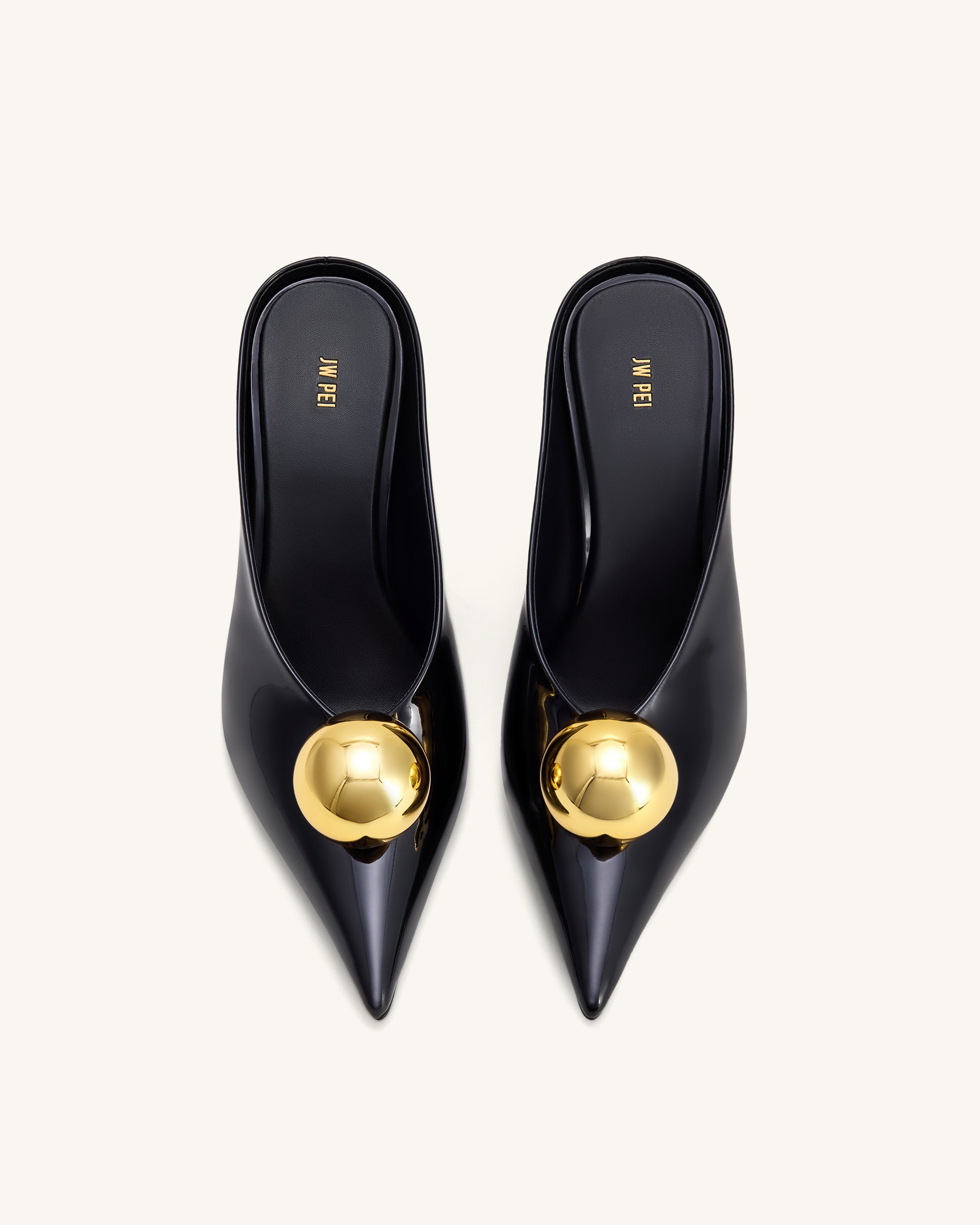 Sofia Angled Vamp Heel Mules - Black & Gold - Image 3