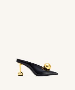 Sofia Angled Vamp Heel Mules - Black & Gold