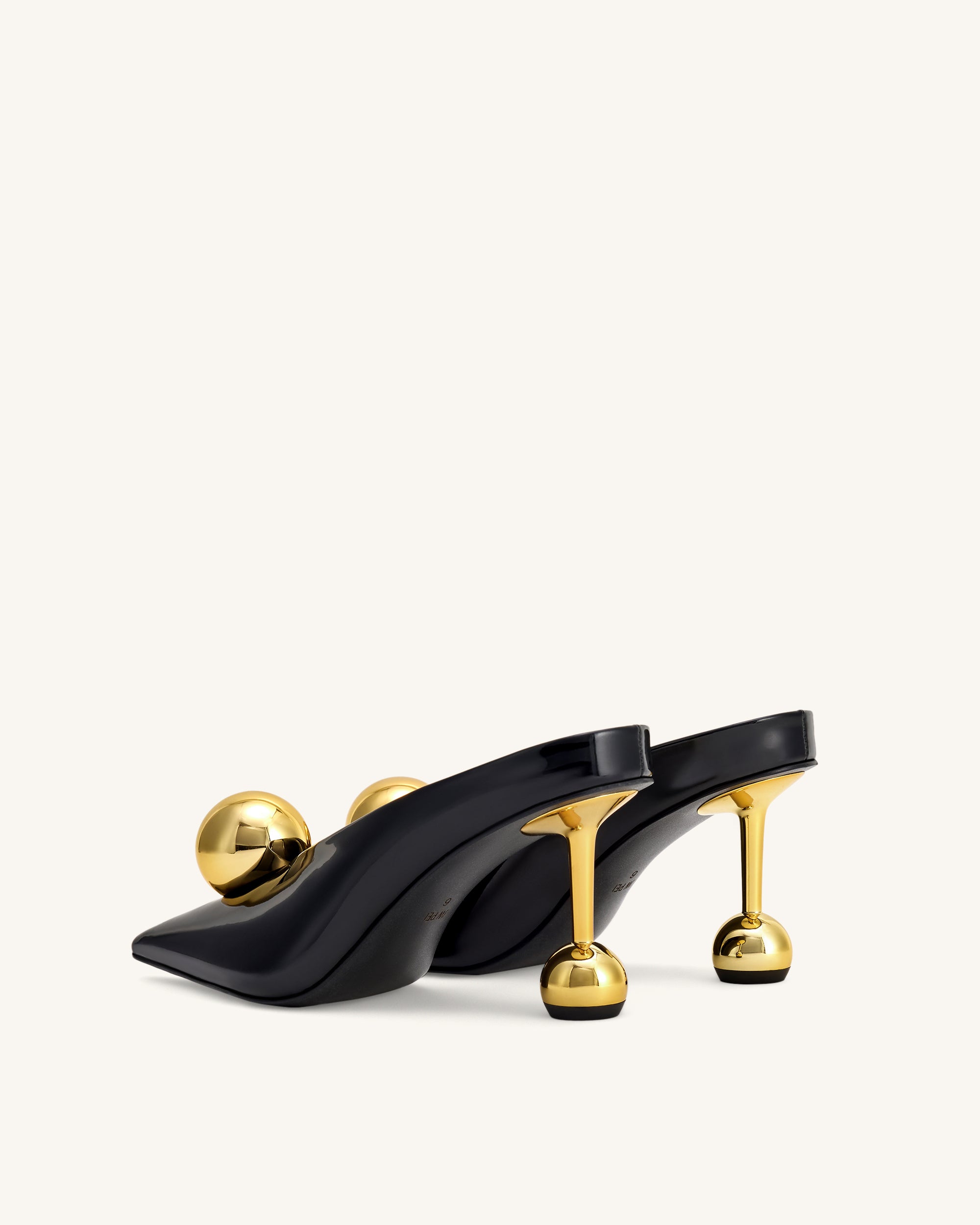 Sofia Angled Vamp Heel Mules - Black & Gold - Image 4