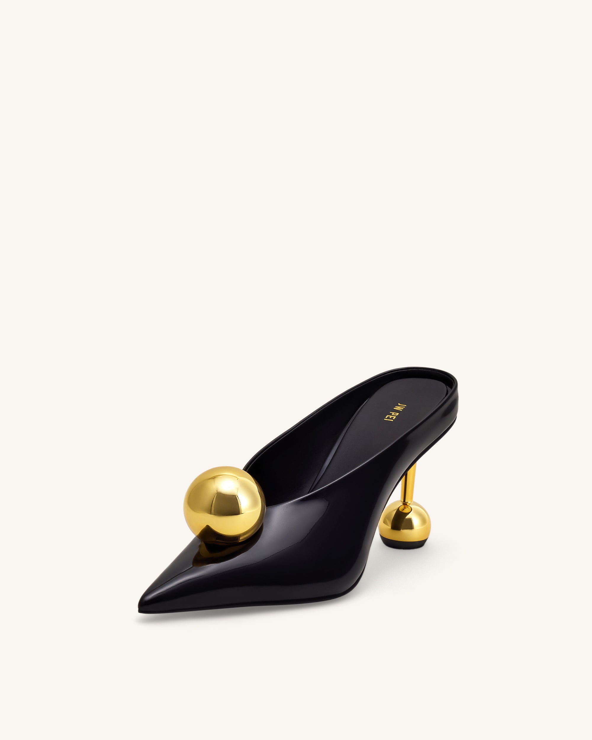 Sofia Angled Vamp Heel Mules - Black & Gold - Image 6