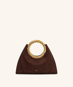 Amiya Leaf Handle Faux Suede Sculpture Bag - Mocha Brown