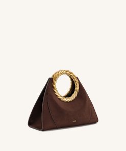 Alternative view of Amiya Leaf Handle Faux Suede Sculpture Bag - Mocha Brown