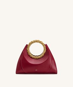 Amiya Leaf Handle Sculpture Bag - Wine Red