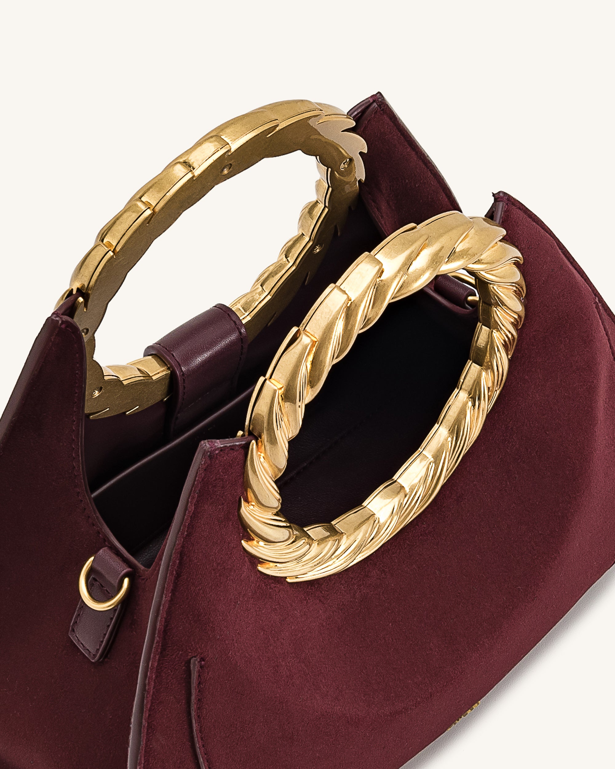 Amiya Leaf Handle Faux Suede Sculpture Bag - Merlot Red - Image 4