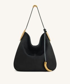 Nina Metal Charm Hobo Bag - Black