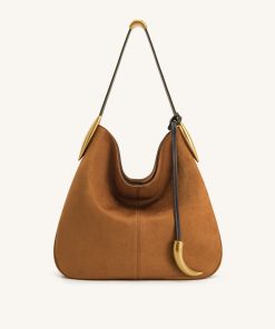 Nina Metal Charm Hobo Bag - Brown