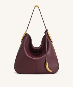 Nina Metal Charm Hobo Bag - Burgundy