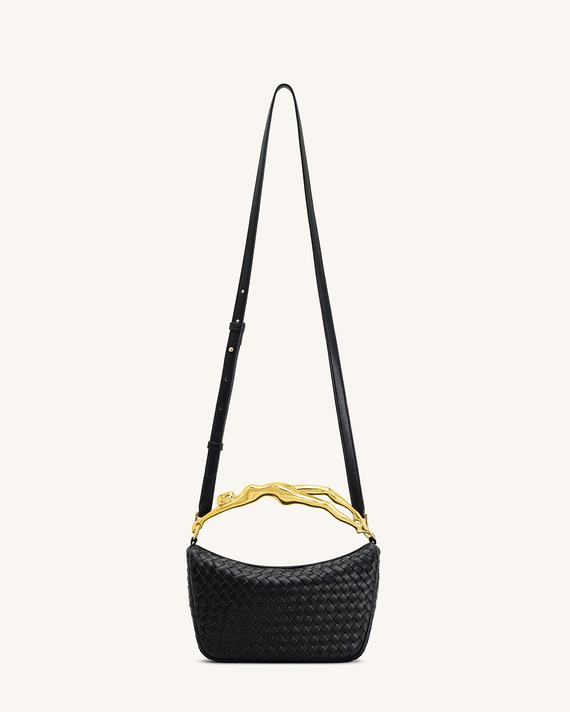 Jenny Woven Human-shaped Handle Handbag - Black - Image 2