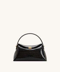 Talia Top Handle Bag - Black Croc