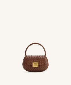 Zuri Hand Woven Round Top Handle Bag - Brown