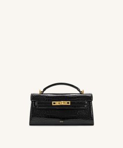 Noor Top Handle Bag - Black Croc