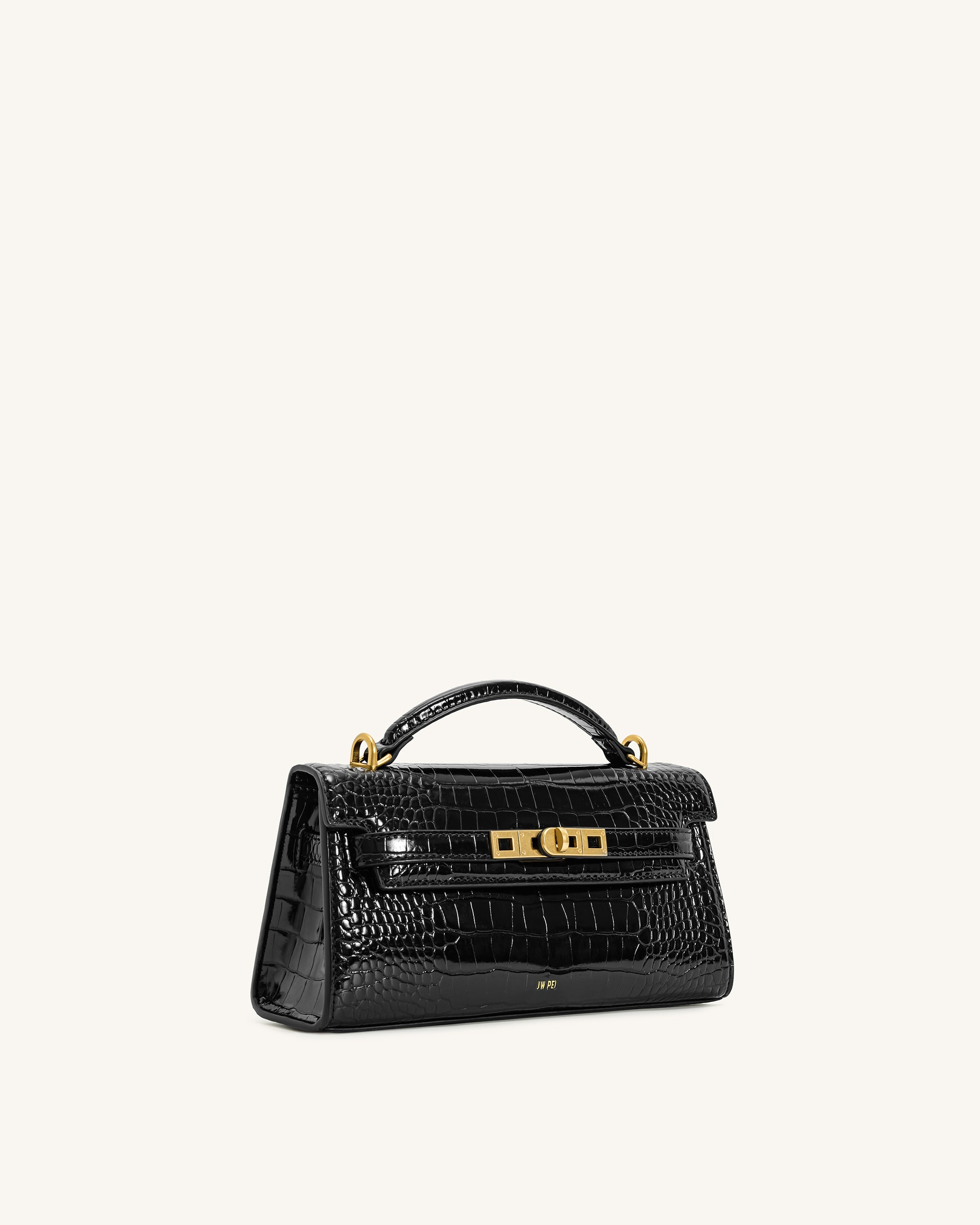 Noor Top Handle Bag - Black Croc - Image 2