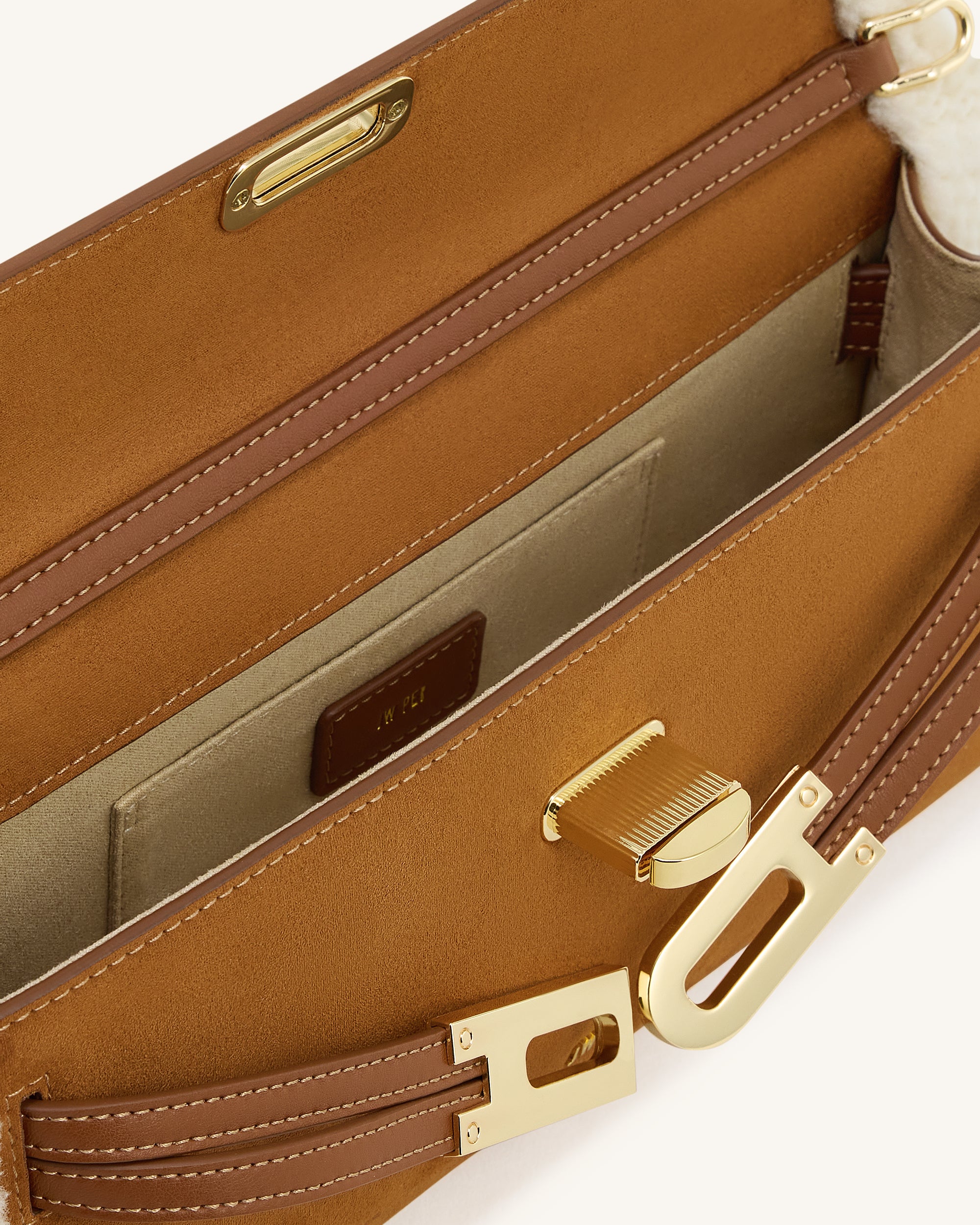 Bria Faux Suede Structured Top Handle Bag - Yellow Brown - Image 4