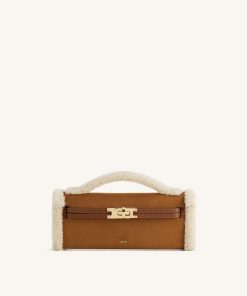 Bria Faux Suede Structured Top Handle Bag - Yellow Brown